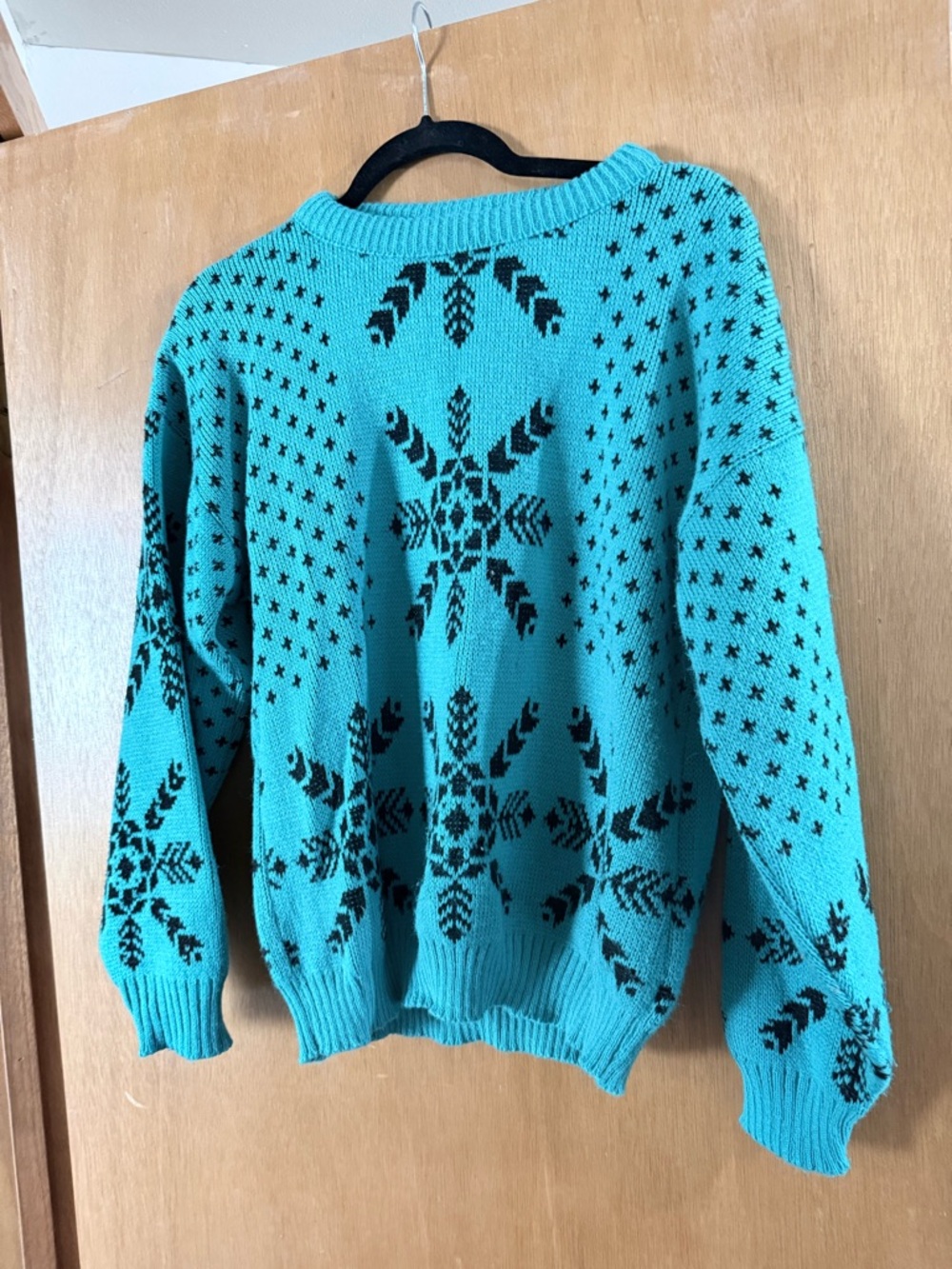 Vintage Alicia Women's Teal Crewneck Snowflake Knit Sweater